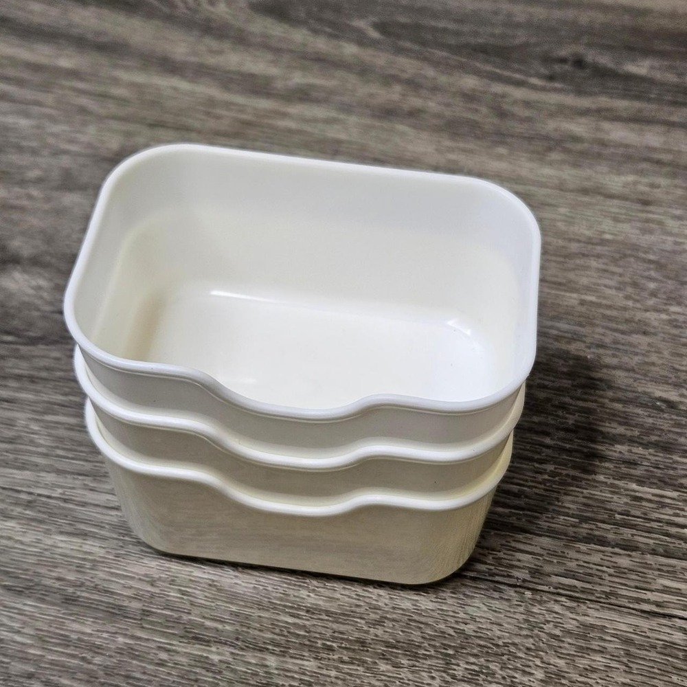 set of 3 small white plastic storage container